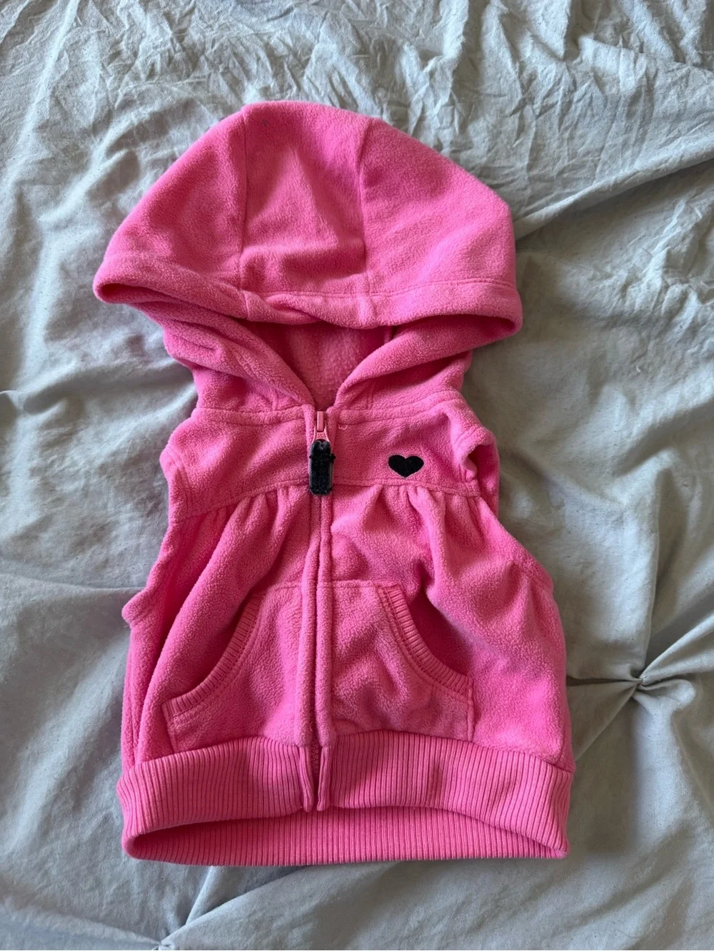 Carters Pink Hooded Fleece Vest with Heart Accent